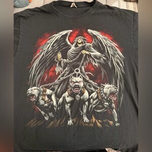 Grim Reaper With Chained Dogs Graphic Tee Gothic Biker Shirt Large